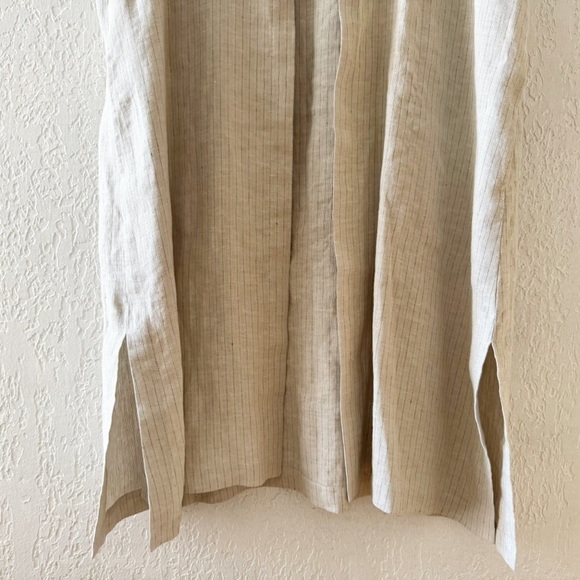 Eskandar Linen Vest Duster Sleeveless Longline Pinstripe Lagenlook Designer 0/ 8 - Picture 5 of 7